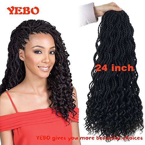 Wavy Senegalese Twist Crochet Hair with Curly Ends Free Synthetic Kanekalon Braiding Hair Havana Mombo Dreadlocks 24 inch 6 pcs/lot(1B)