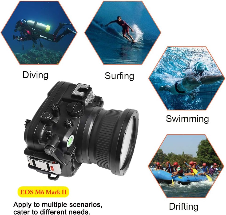 Seafrogs 40M/130FT Waterproof Underwater Camera Housing Case for Canon EOS M6 II+ EF-M 15-45mm/18-55mm Lens, Built-in Water Leakage Sensor, Vacuum Pump System, Replaceable Barrel