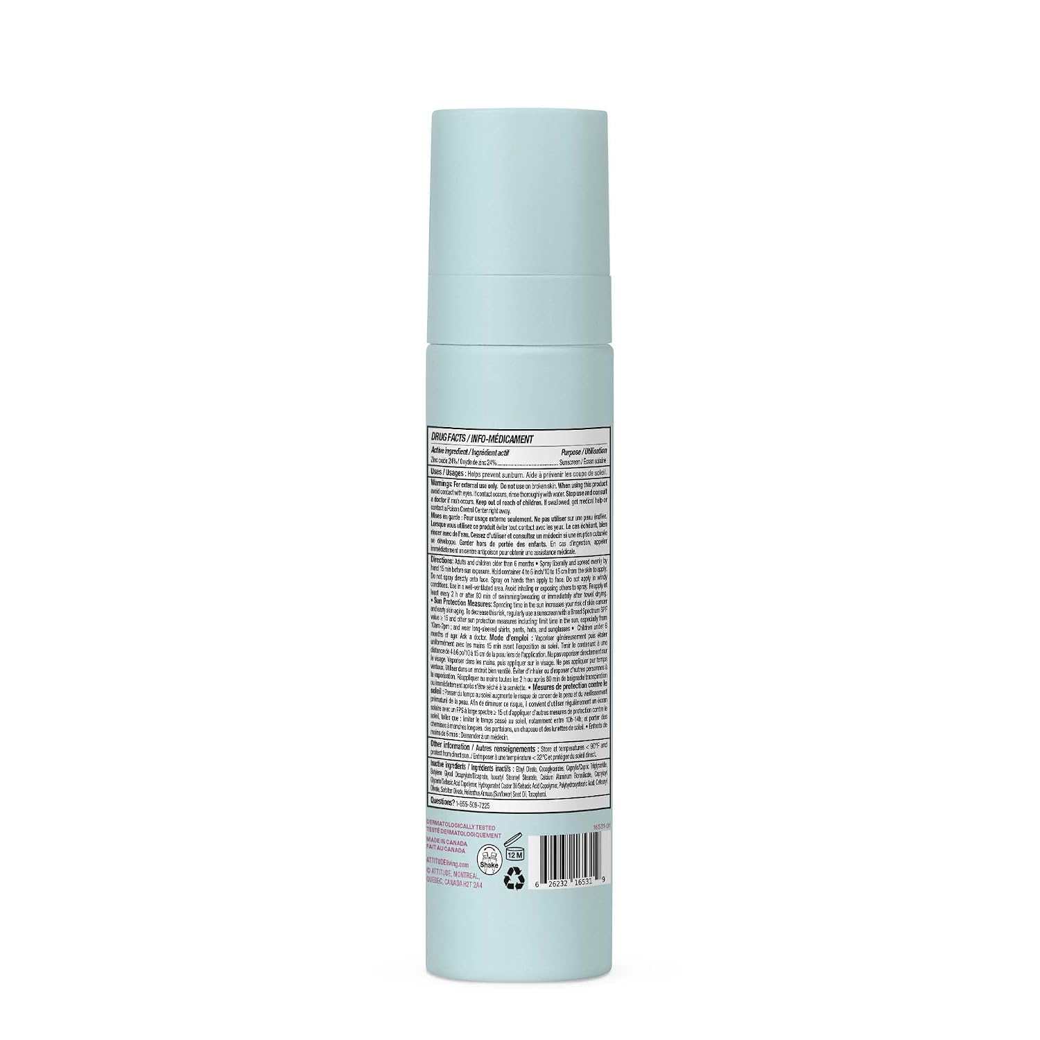 ATTITUDE Baby Mineral Sunscreen Lightweight Lotion SPF 50, Broad Spectrum Zinc Oxide, EWG Verified, Non-Nano, Water-Resistant, Non-Greasy for Face & Body, Unscented, 3 Oz
