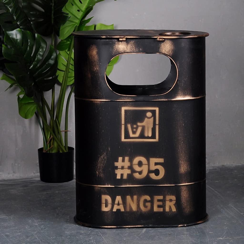Cubo Basura Cabaña de Basura de Estilo Industrial Creativo, Papel de Basura de Metal Vintage con Tapa, hogar, Hotel, Parque (Size : 48x28x65cm)