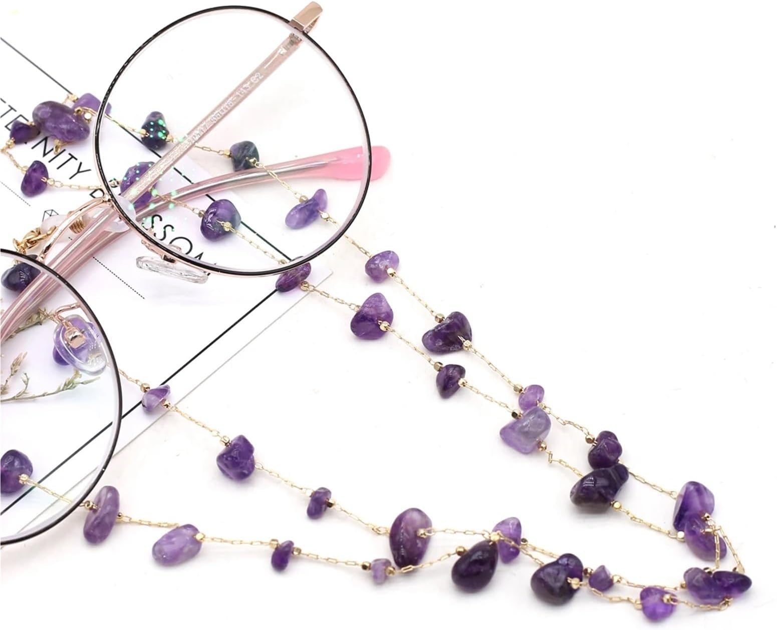 ZGXNYI Glasses Chains Stone Glasses Chain Pink Quartz Charm Reading Sunglasses Lanyard Strap Necklace Eyeglass Chain Cord Spectacle Chain(Amethyst)