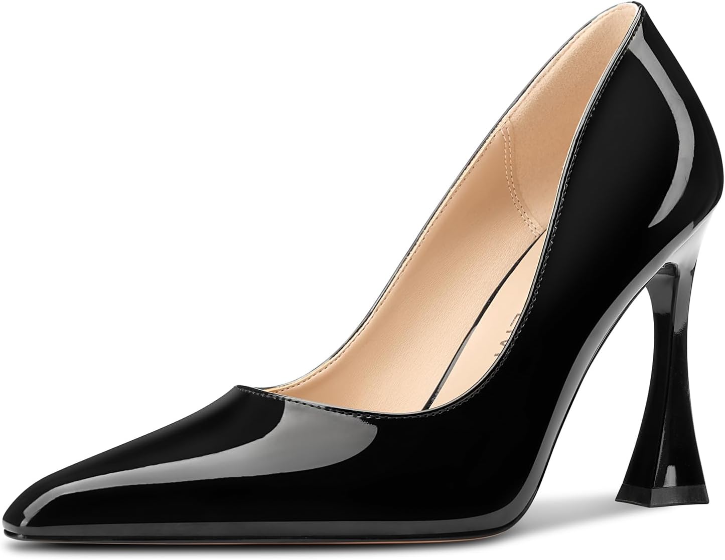 HDEUOLM Womens Stiletto High Heel Square Toe Pumps Slip-on Office Dress Patent Leather 3.9 Inches Heels