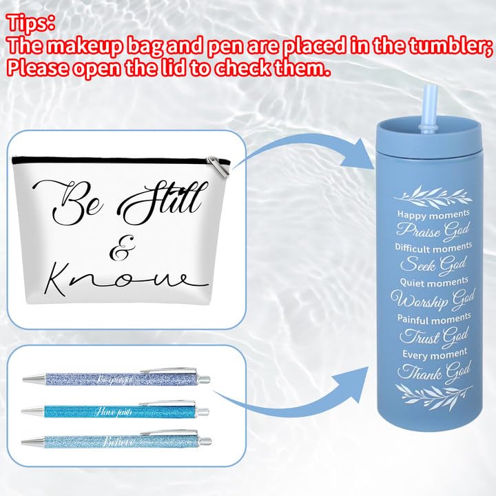 Image of 6 PCS Christian Gift for Women Includes 16 Oz Tumbler Be Still and Know Makeup Bag Bible Religious Notebook and Pens, Christmas Pastor Appreciation Gifts for Sunday School Church Welcome