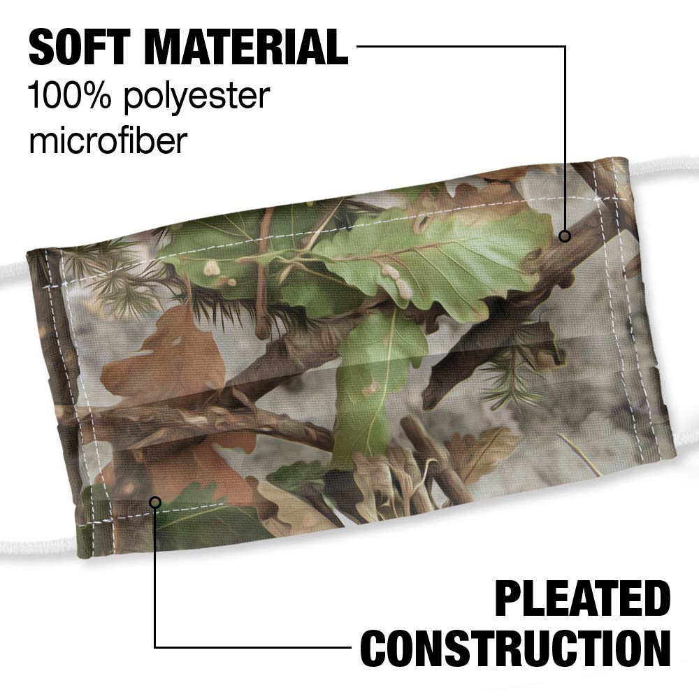 Mossy Woodland Camouflage Pattern 1-Ply Reusable Face Mask Covering with Adjustable Nose Wire, Unisex