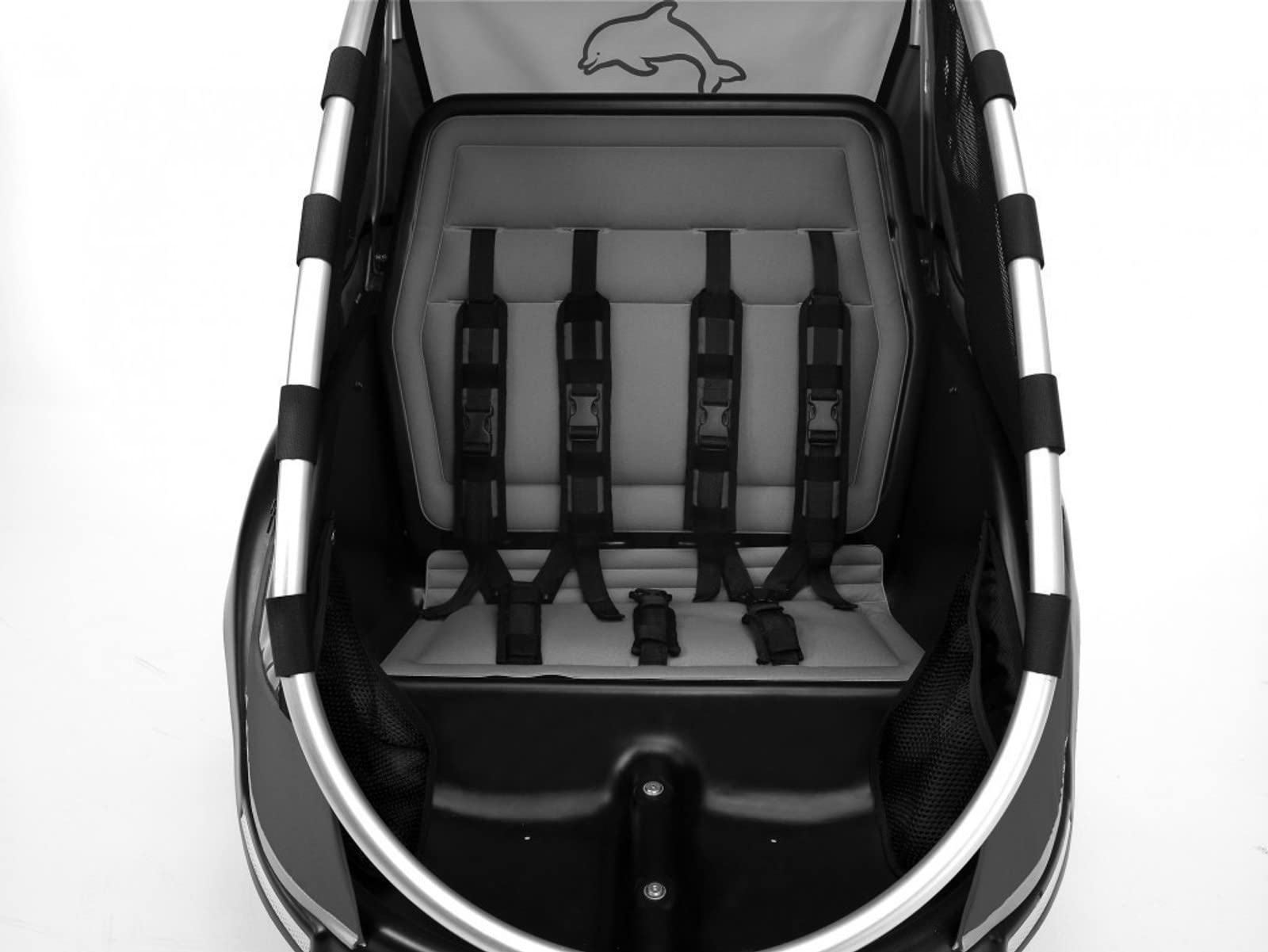 rimorchio bici Dolphin New Edition Nero (seduta: 20 x 54 cm/larghezza: 79 cm/Peso: 13,3 kg/capacità di carico: 45 kg)