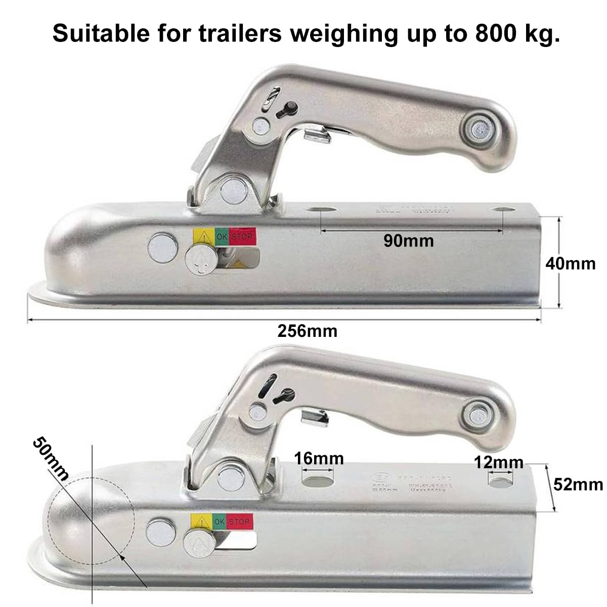 Gancio Traino Auto, Aggancio per rimorchio Rettangolare Carico di Traino 800kg per Tubo Quadrato 50 mm
