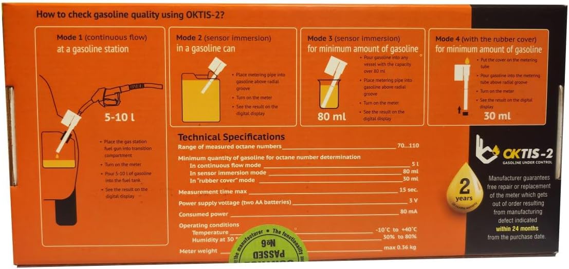 Oktis - 2 Portable Fuel Analyzer Tester Meter Octane Number Gasoline ENG Version Complete English Version Along with English Instructions