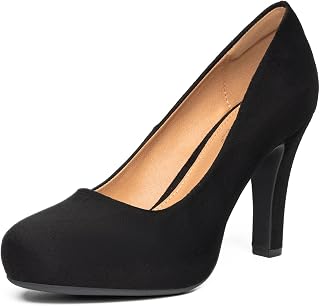 Trary Women's Heels for Women, Black Heels White Heels Brown Heels Nude Heels, Low Platform Heels, IN3.2 High Heel Closed Round Toe Pumps Dress Office Wedding Shoes for Women