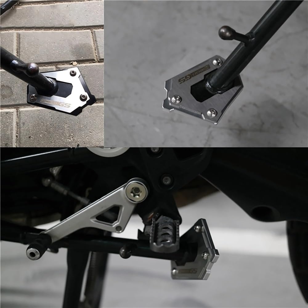Motorcycle Kickstand Pad For BMW R1250 GS / GSA (2018-2022) - Aluminum Alloy Side Stand Extension, Black/Silver