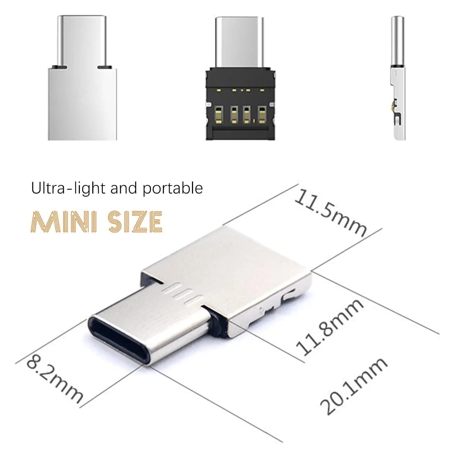 Adattatore OTG da USB-C maschio a USB 2.0 femmina, 1-20 pezzi (8 pezzi)