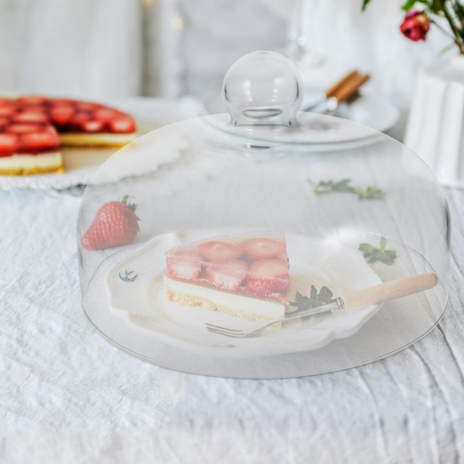 Amosfun Cúpula De Cristal para Pastel 26Cm Cubierta Transparente para Soporte De Pastel Cúpula Redonda De Queso con Perilla Manija para Pastel Plato Exhibición De Postre Plato para Servir