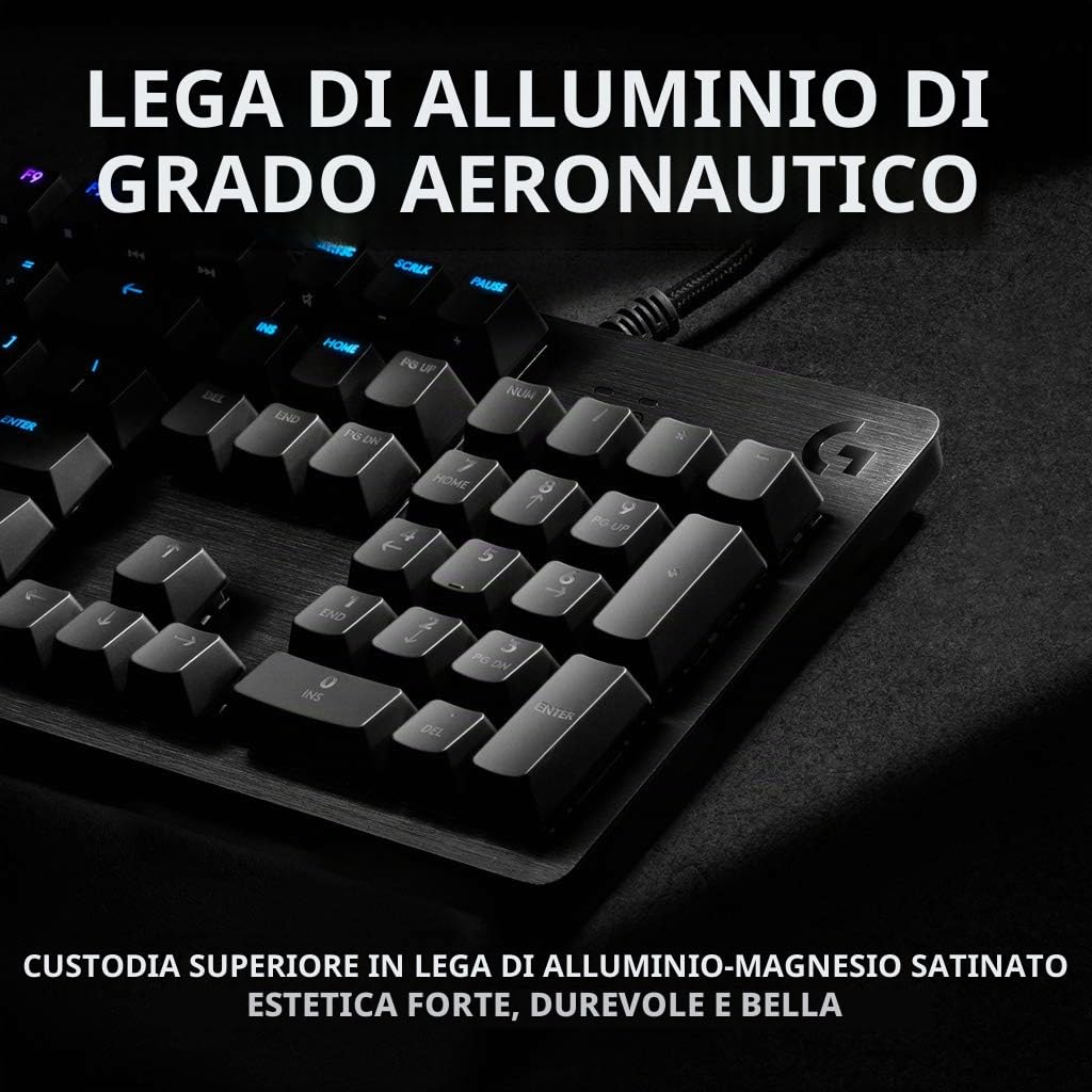 Logitech G Tastiera meccanica da gioco 512, switch lineari GX-Red GX, illuminazione RGB LIGHTSYNC, pass-through USB, alloggiamento in alluminio, tasti F programmabili, layout scandinavo - nero