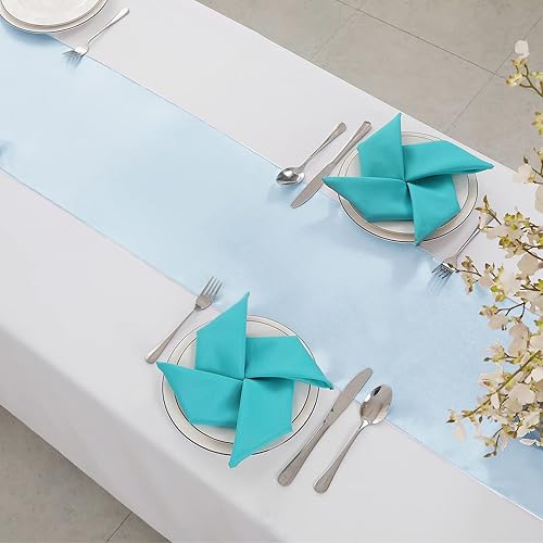 Miniatura 4 de Horbaunal - Juego de 12 caminos de mesa de satén azul claro de 12 x 108 pulgadas, caminos de mesa suaves para bodas, banquetes, fiestas de cumpleaños