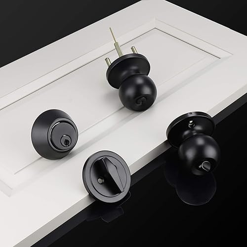 Miniatura 2 de Brotima Juego de 2 cerraduras para puerta de entrada y cerrojo de un solo cilindro en acabado negro mate, cerradura de perilla exterior con llave