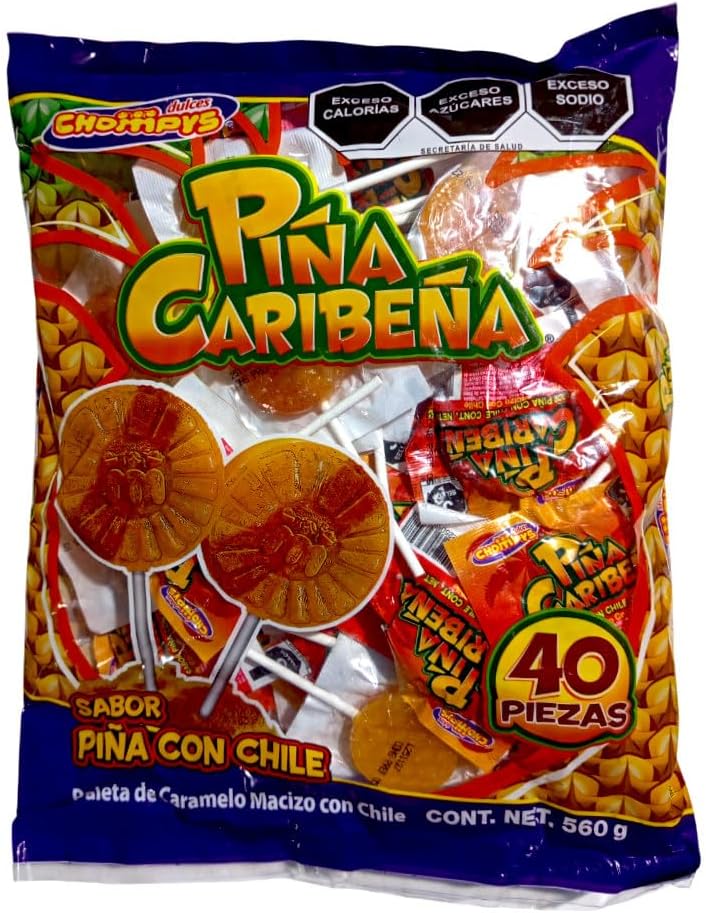 Chompys Piña Caribeña Paleta - Paleta de caramelo macizo sabor piña con ...