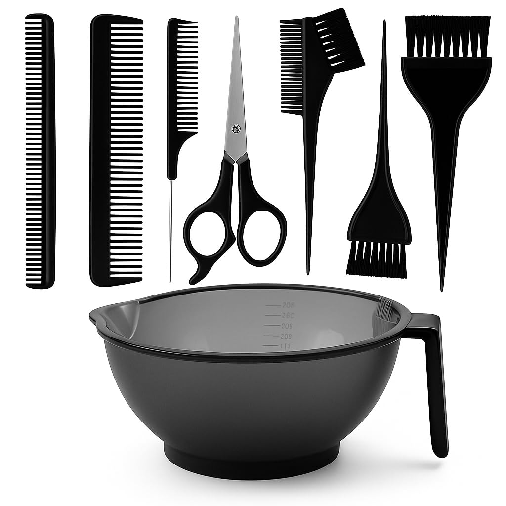 adbeni Professional Hair Coloring Kit for Men & Women | 1 Scissor, 1 Dye Mixing Bowl 300ml, 3 Hair Brushes, 3 Combs Set | Color Tools for Bleach, Dye, Toner, Highlights | Salon & Home Use