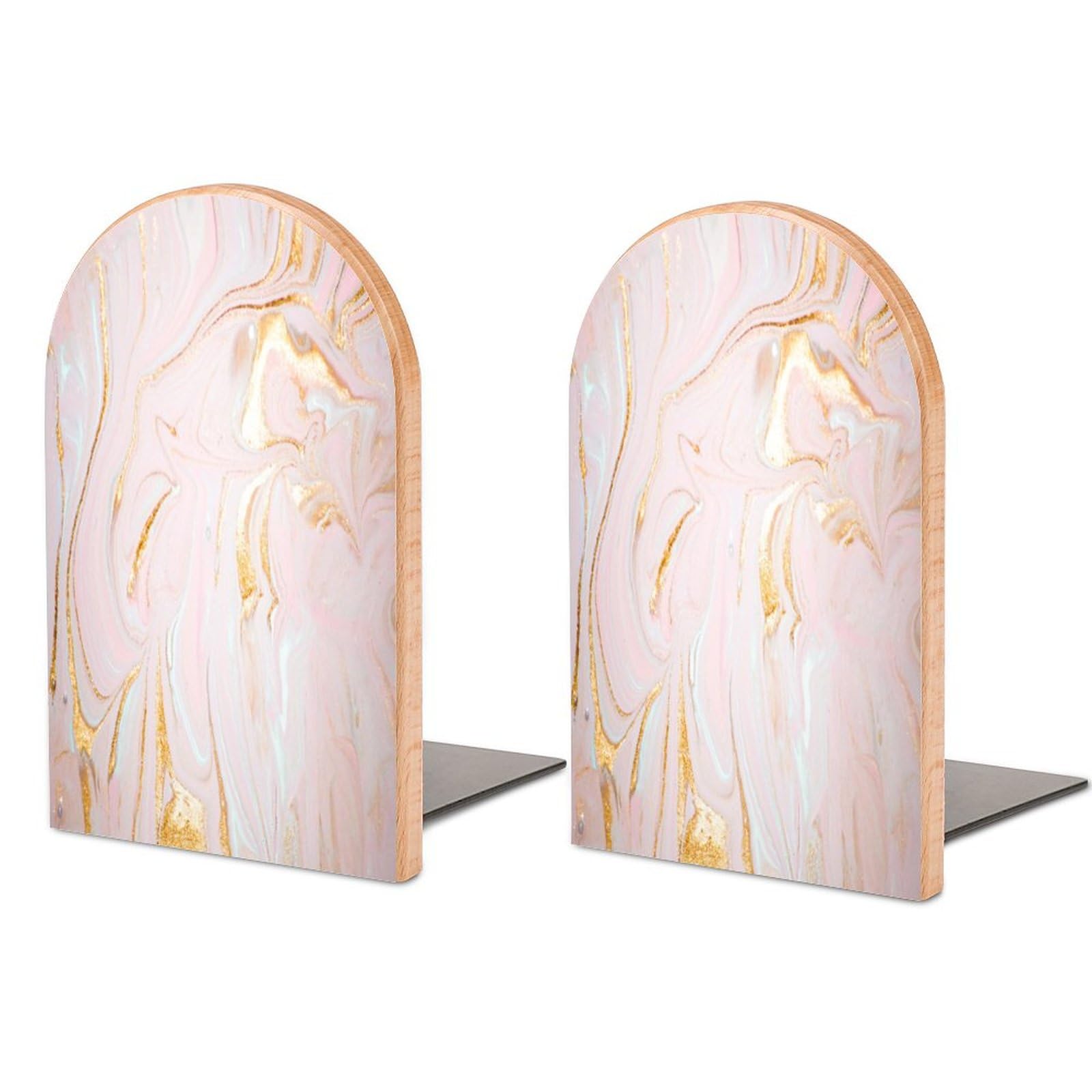 Amazon.com: 2 Pack Wood Bookends, Marble Pink Gold Non-Skid Book Ends ...