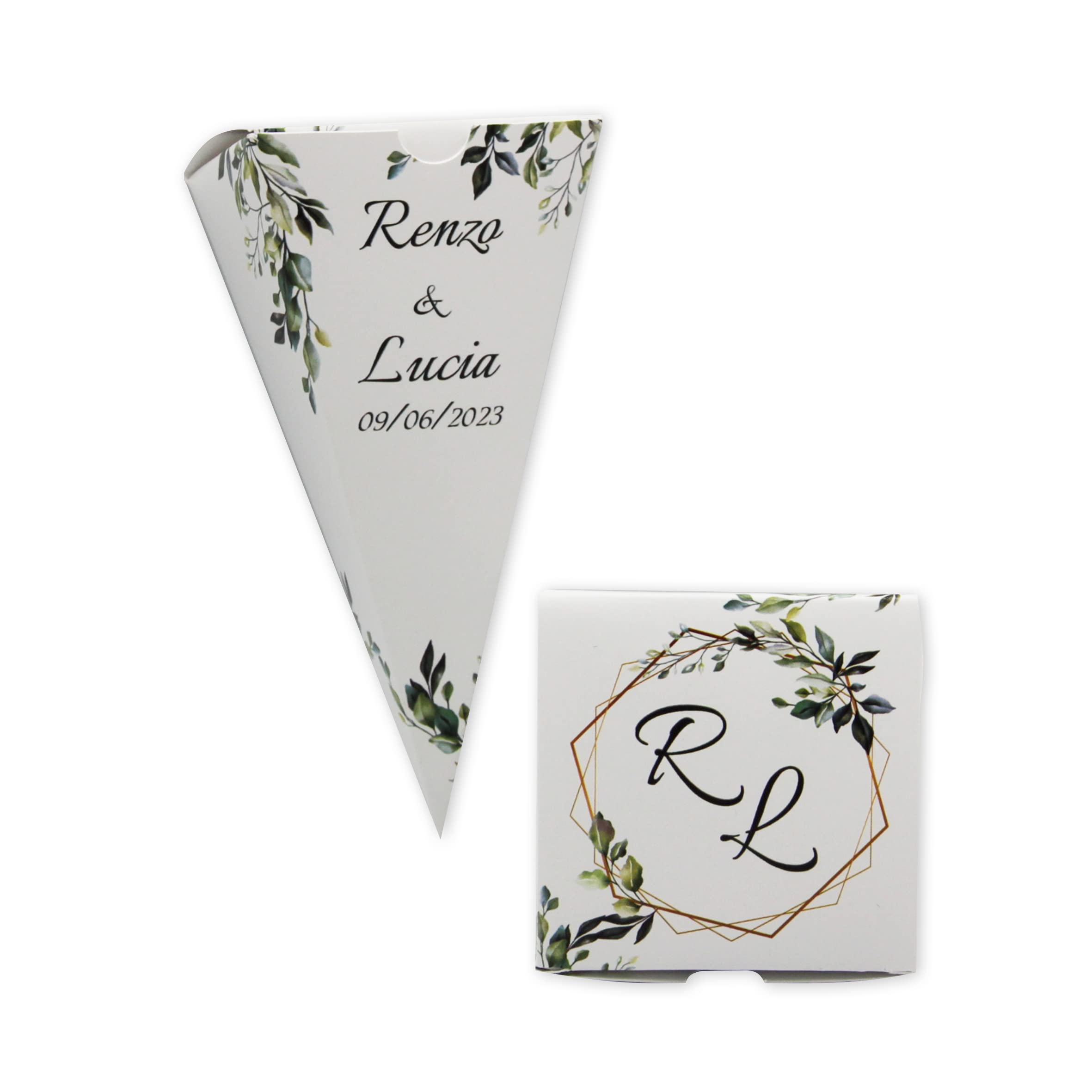 Pz 24 Cono Portariso Matrimonio Personalizzato, Cono Portariso Chiuso Matrimonio Personalizzato, Personalizza e seleziona la quantità desiderata. (Matrimonio Mod.1)
