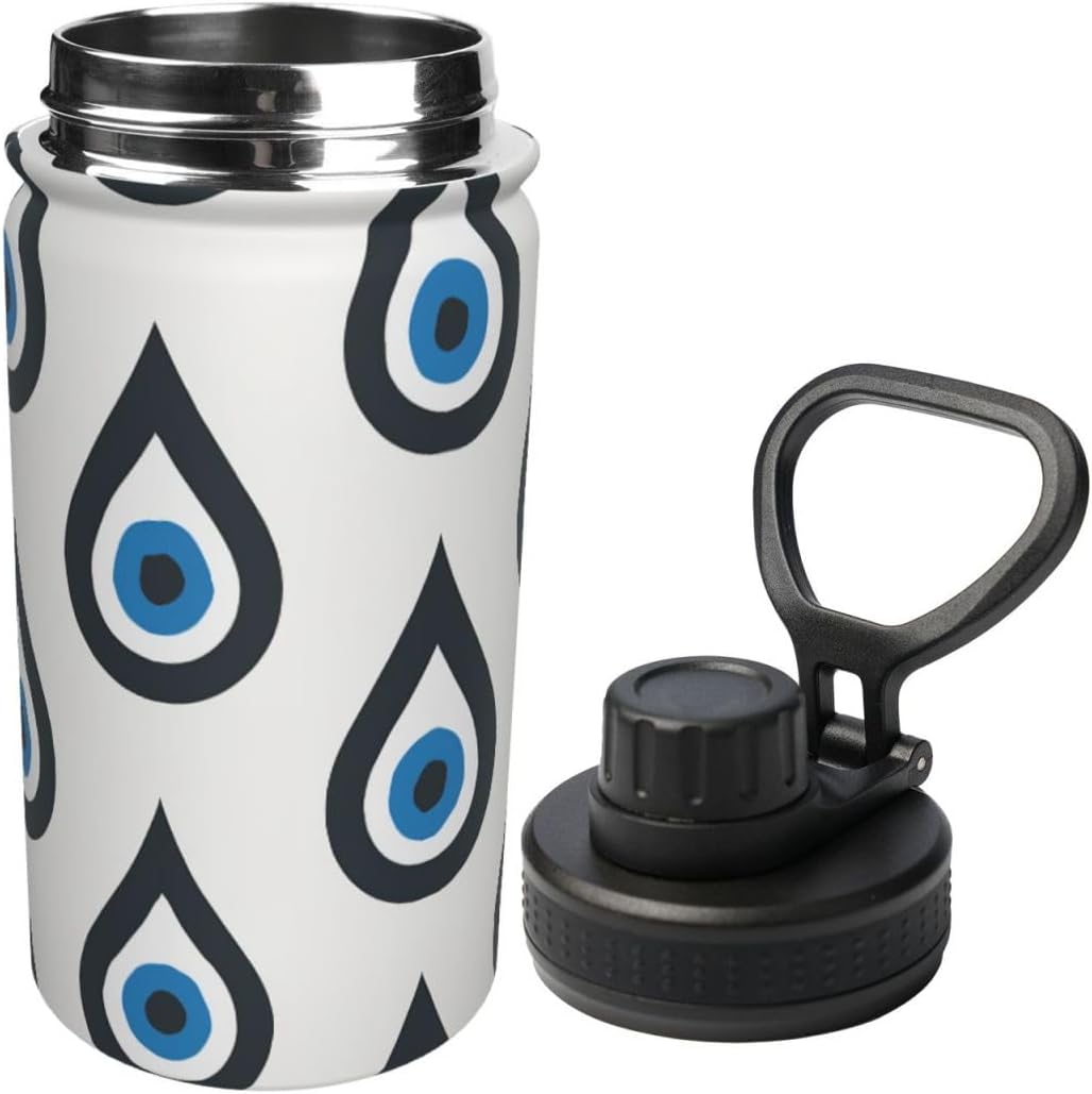 12 oz Stainless Steel Vacuum Water Bottle Blue Evil Eye Teardrops Lightweight Sports Flask