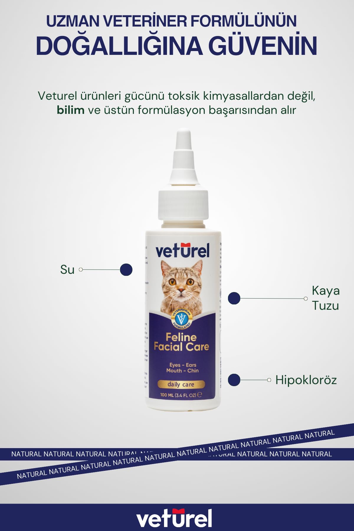 Veturel Kedi Yüz Bakım Solüsyonu 2x100ml