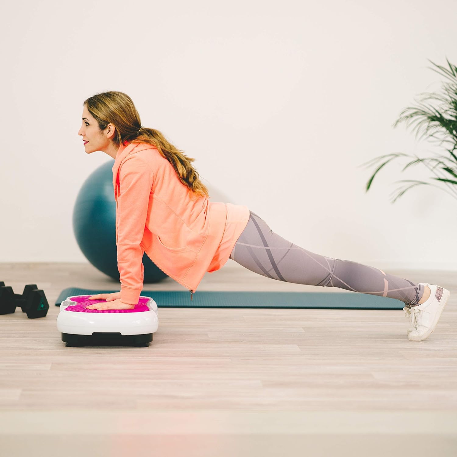 Vibrationsplatte mit Power Dehnbändern und Bluetooth Vibrationsboard Fitness und Sport zum Abnehmen für Zuhause Ultra Slim Rüttelplatte Training Vibrationsgerät Oszillation