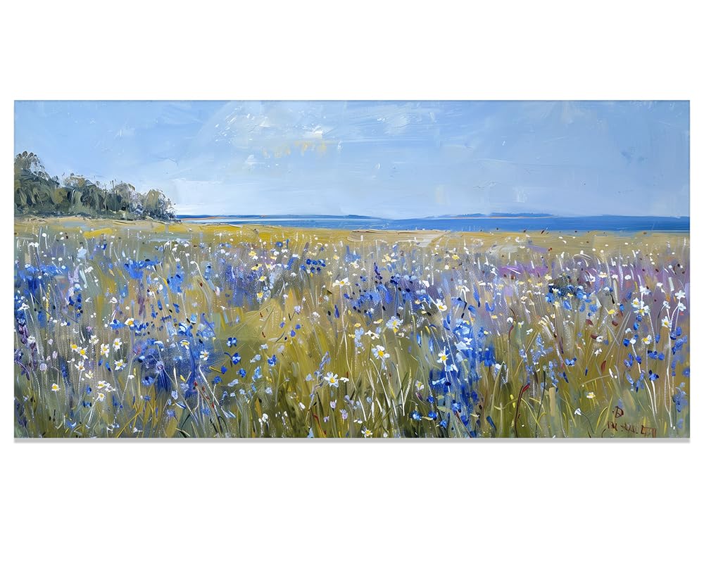 Field by the Bay: 18x36 Unframed Poster - Serene Coastal Landscape Art Print - Peaceful Beach Decor for Home, Relaxing Wall Art for Living Room,