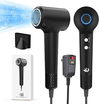 KARFUN Hair Dryer, 110000 RPM High-Speed Brushless Motor Fast Drying Blow Dryer, 57dB Low Noise Hair Dryer for Home or Travel, 3 Temps & 2 Speeds Black