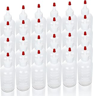 24 Pack 6oz Plastic Squeeze Bottles with Red Tip Caps and Measurement, Leak Proof Refillable Plastic Squeeze Condiment Bottles Container for BBQ, Ketchup, Sauces, Dressing, Syrup, Arts, Crafts, Glue