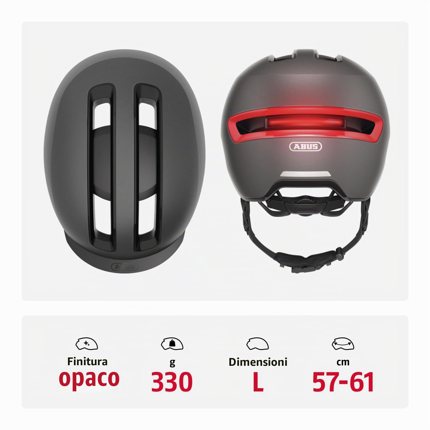 ABUS Casco da bicicletta HUD-Y - con luce posteriore LED magnetica ricaricabile e chiusura magnetica - Casco urbano elegante per l'uso quotidiano - per uomo e donna