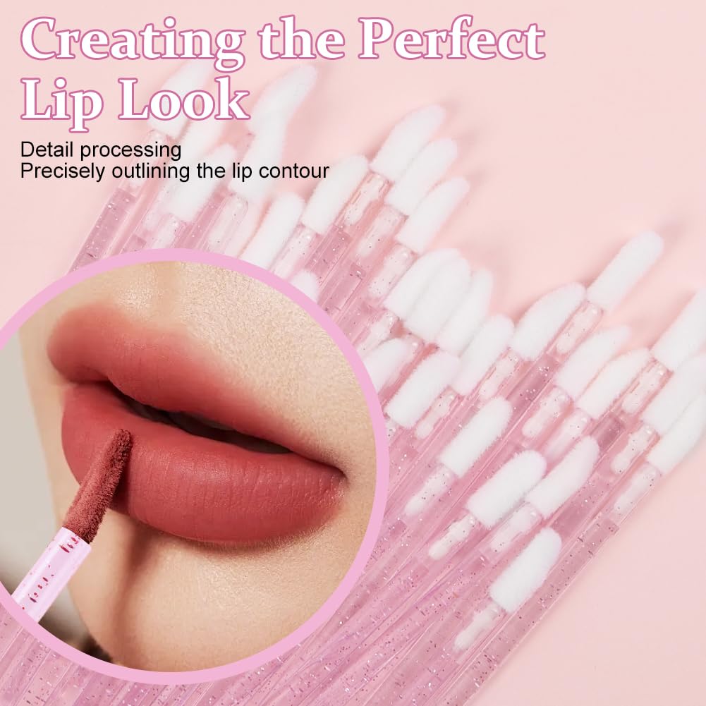 200 Pezzi Monouso Pennelli Labbra, Applicatore per Rossetto in Cristallo, Lip Gloss Applicatore Bacchette Pennello, Pennello per Dettagli Sulle Labbra(Rosa-Versione Crystal)