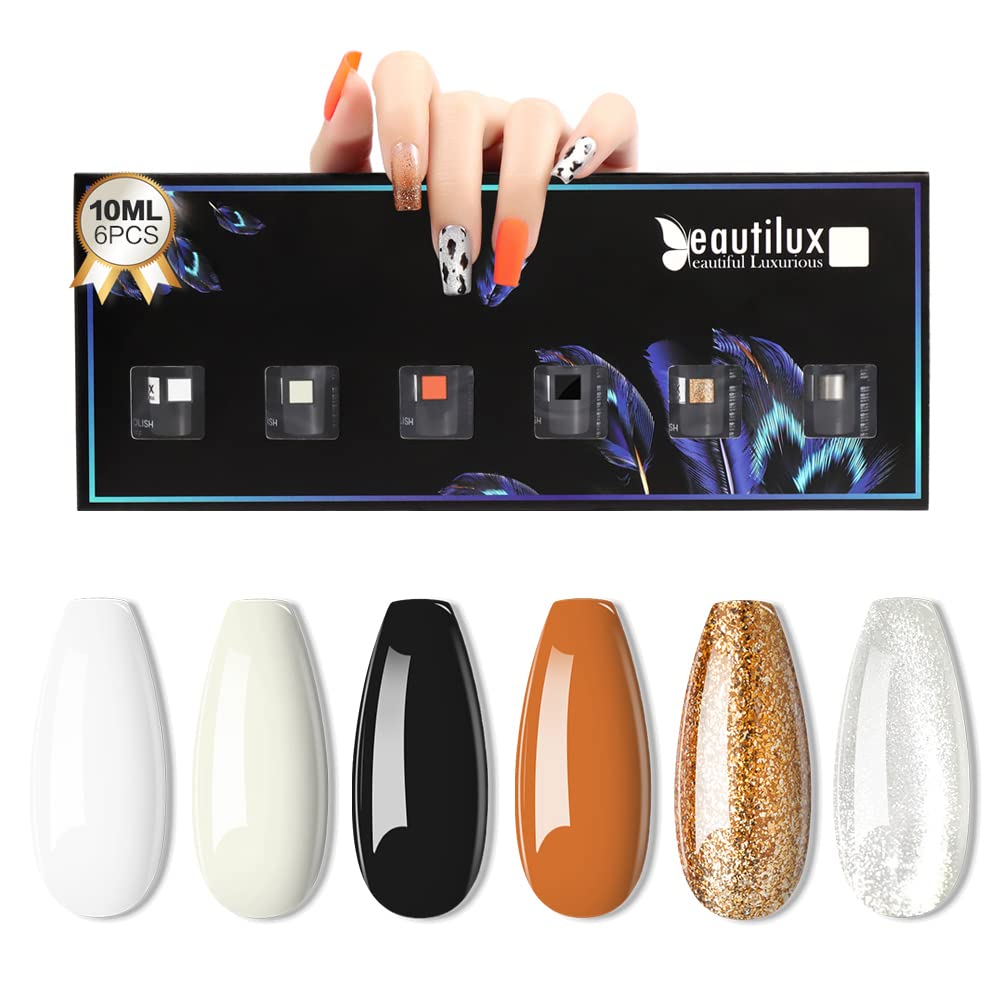 Beautilux Vernis Semipermanente 6 colores Esmalte de uñas Juego de gel UV Juego de regalo de salón francés Esmalte de uñas de gel en remojo Adecuado para el hogar, salón, manicura profesional 10mlx6