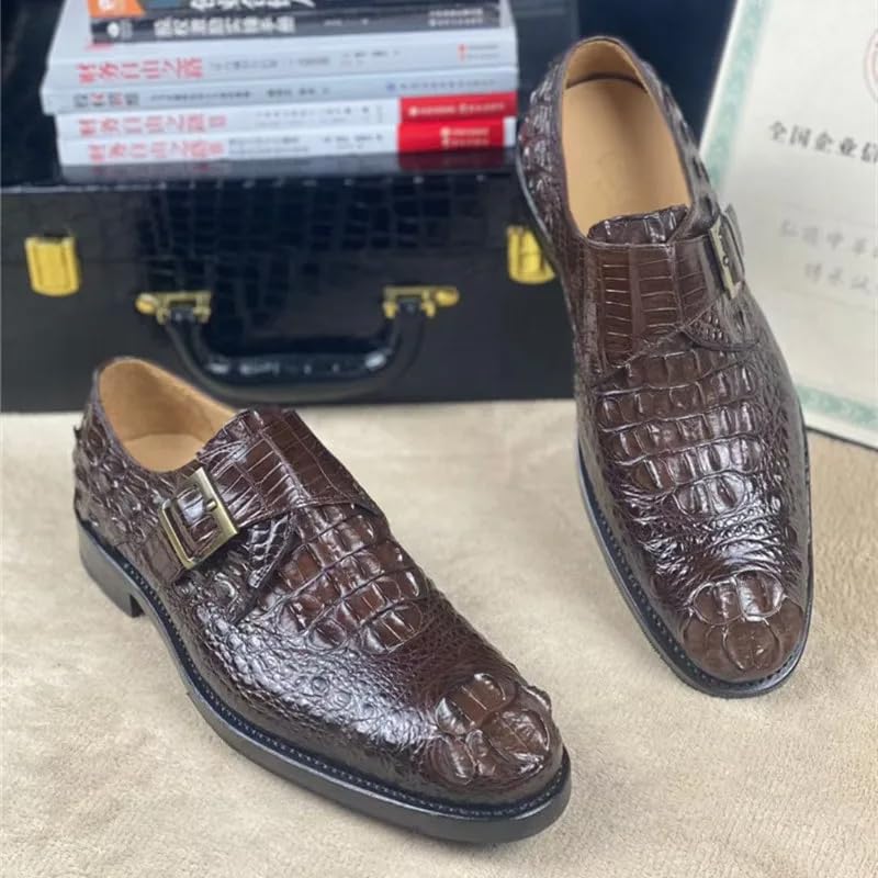 Authentic Exotic Crocodile Skin Handcraft Men's Brown Dress Shoes Genuine Real True Alligator Leather Buckle Strap Male Loafers2