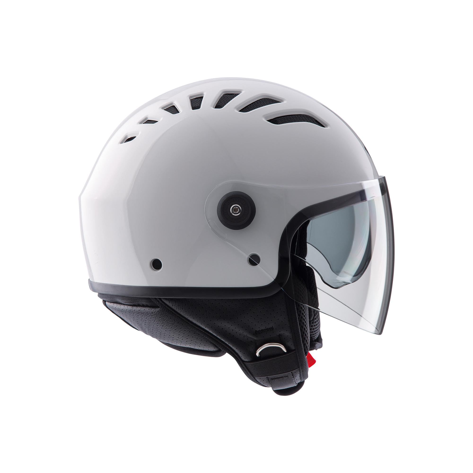 Tucano Urbano casco demi jet unisex EL'TOP. Casco moto in policarbonato, casco scooter all seasons con doppia visiera e copri–aerazione Dynamic Flow. Casco omologato ECE 22.05 Bianco lucido Tg. XL