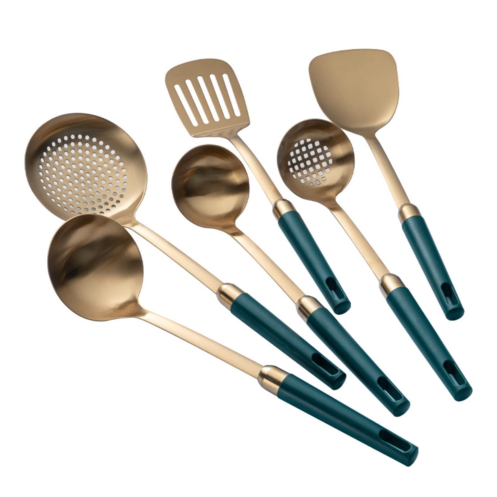 MYUYEE Stainless Steel Kitchenware Set Emerald Gold Plated Spatula Soup Spoon Cooking Utensils