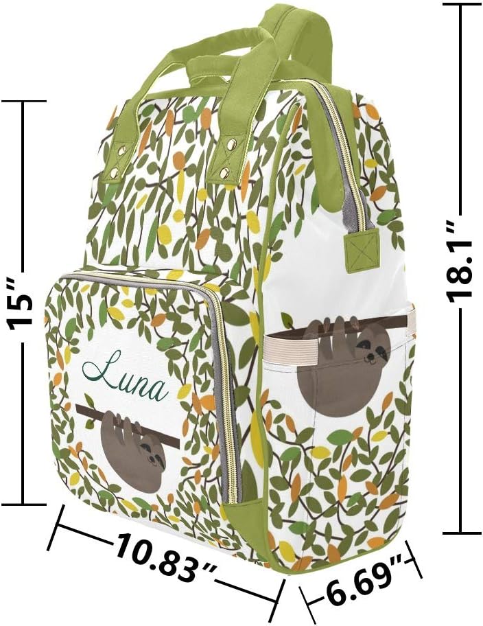 Personalized Sloth Floral Diaper Bag Backpack with Name Custom Mommy Baby Bags Waterproof Travel Daypack for Mom Girl Gifts