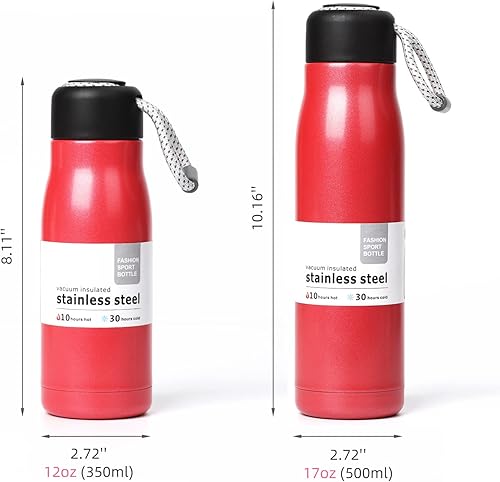 Miniatura 5 de NICEMER Botella de agua, botellas de agua pequeñas, botella aislada de acero inoxidable con tapa de correa, reutilizable al vacío de tres capas