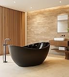 Badplaats Freistehende Badewanne Baku 180 x 89 x 73 cm Schwarz Mat mit Schwarz Hochglanz - Standbadewanne aus Acryl mit Überlauf und Abflussstopfen