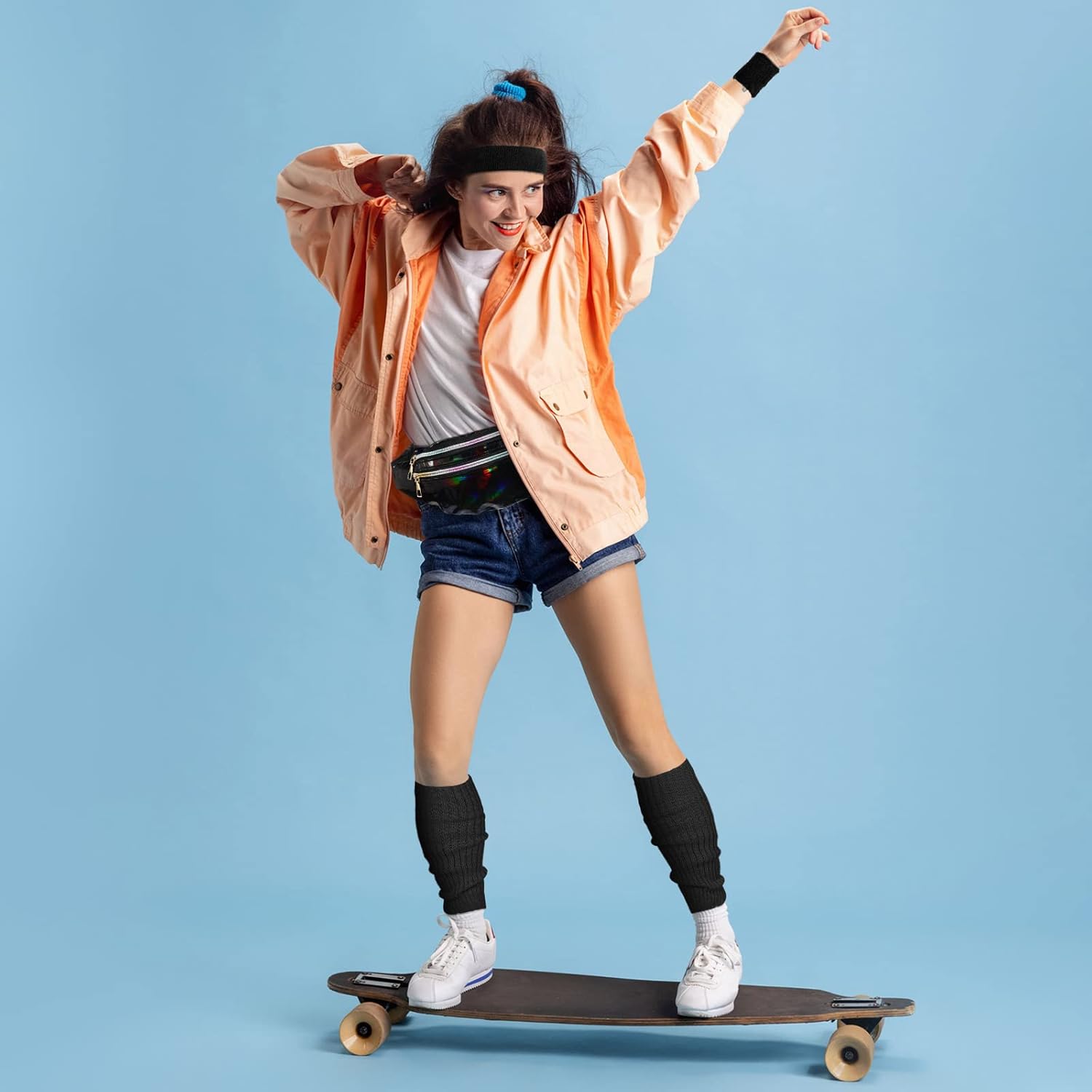 SATINIOR 80s Women Workout Outfit Neon Leg Warmer Headband Wristbands Fanny Pack Set 80s Accessories for Yoga Running - Image 3