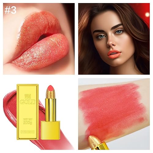 Miniatura 7 de Lápiz labial dorado, terciopelo nude, rojo y rosa, no se mancha, de alto pigmento, no se decolora, suave, de larga duración, taza antiadherente,