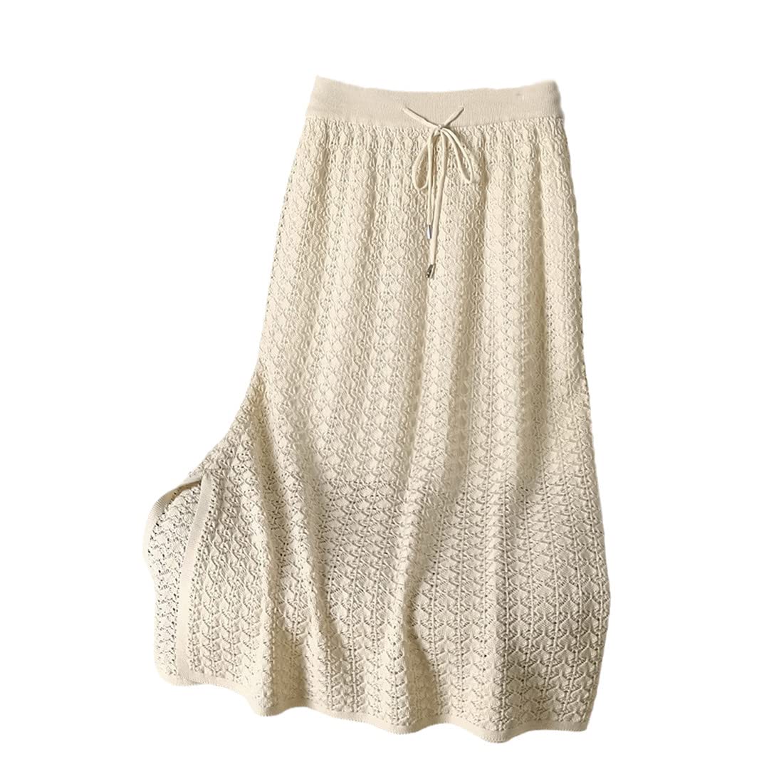 Lmtossey Gonna da donna traforata in maglia con fodera a vita alta con coulisse a fessura per autunno e inverno