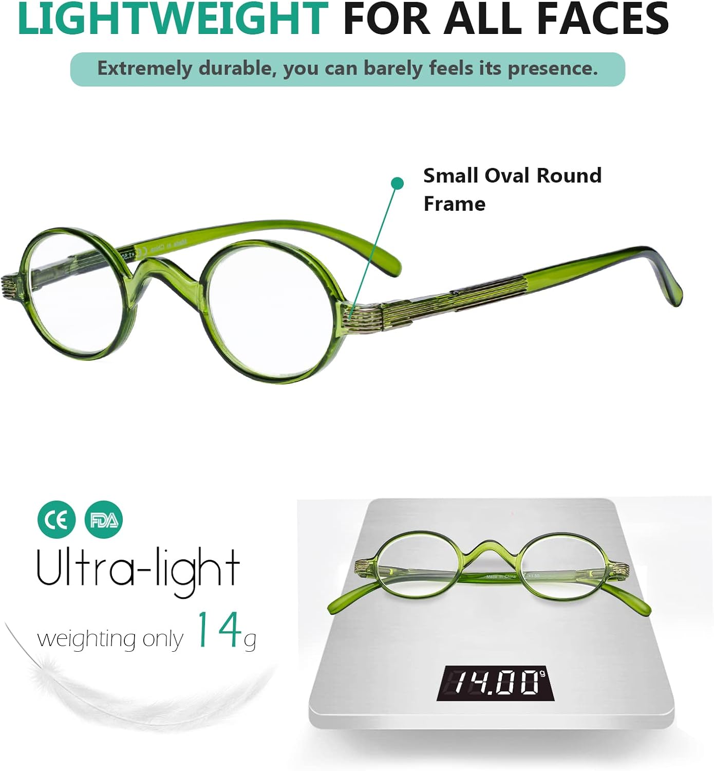 Eyekepper Oval Round Reading Glasses Women Men Small Vintage Reader Eyeglasses Mini with Spring Hinges - Image 4