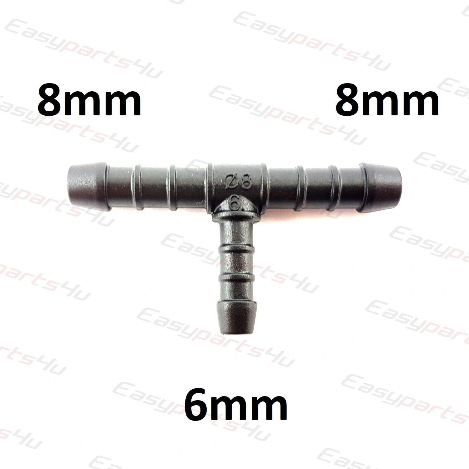 PP Réduction Barbillon Tuyau Raccord T Forme 8x10x8mm OD 3 Voie Tube Connecteur Pour Gaz Liquide Air Coffret De 4 Translucent