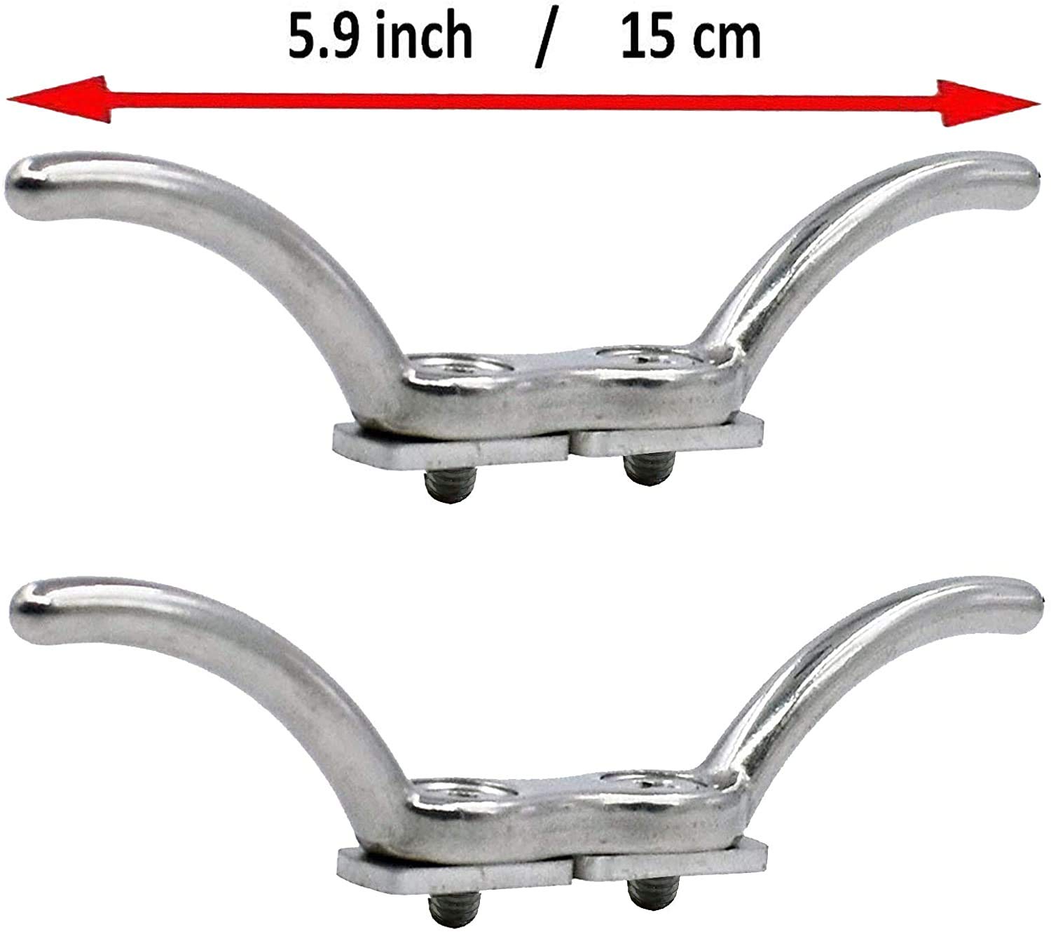AUXPhome Stainless Steel Rope Cleat, 2 Pcs per Pack, with Quick Release Track Rail Adapter Hardware, for Boats Kayak Track Mount - Easy to Install - No Drilling