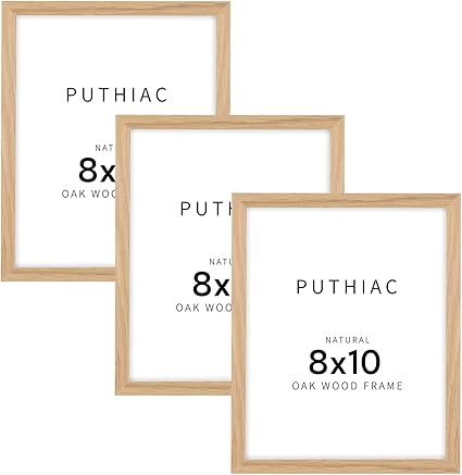 puthiac 8x10 Oak Wood Picture Frame -8x10 Frame Wood, 8"x10" Natural Solid Wood Poster Frames for Wall Art Photo and Prints(3 Pack, Beige)