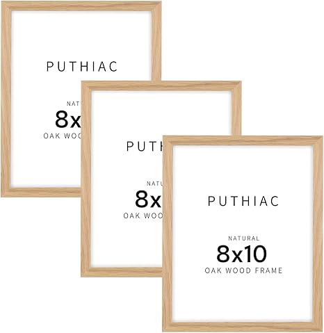 puthiac 8x10 Oak Wood Picture Frame -8x10 Frame Wood, 8"x10" Natural Solid Wood Poster Frames for Wall Art Photo and Prints(3 Pack, Beige)