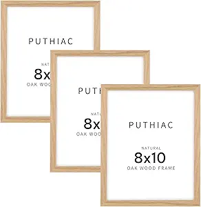puthiac 8x10 Oak Wood Picture Frame -8x10 Frame Wood, 8"x10" Natural Solid Wood Poster Frames for Wall Art Photo and Prints(3 Pack, Beige)