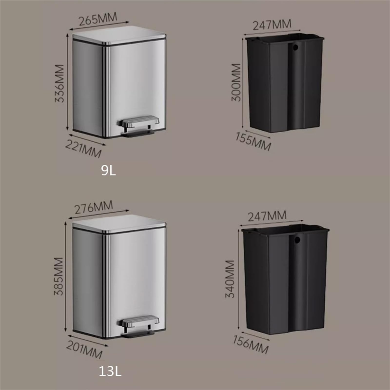 Papelera Bote de basura con tapa, acero inoxidable pedal, escalón cierre suave cubo interior for oficina en casa comercial bote de basura(Blanco,9L)