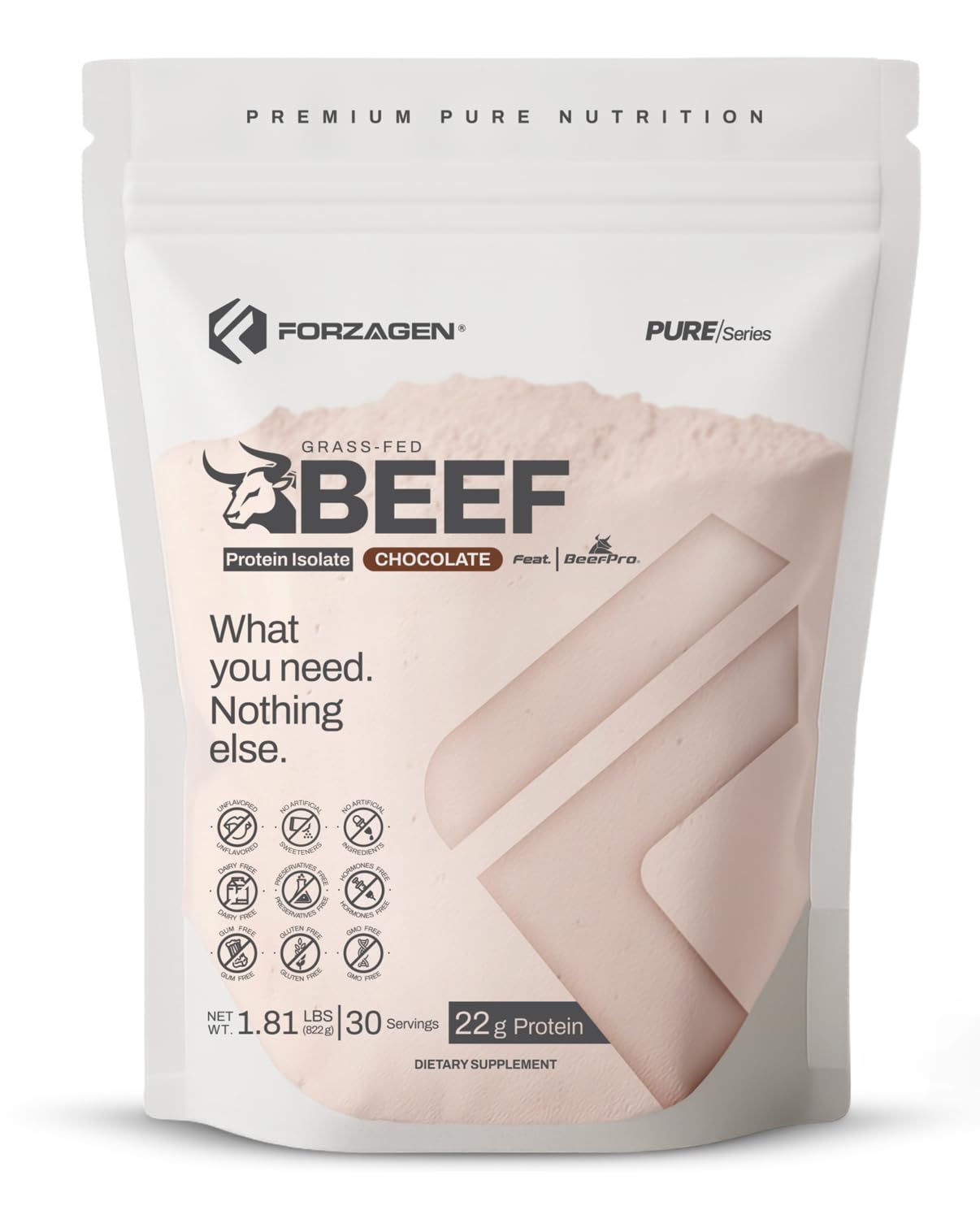 Forzagen PrimeBeef® Beef Protein Isolate, Chocolate 22g Protein, Dairy-Free