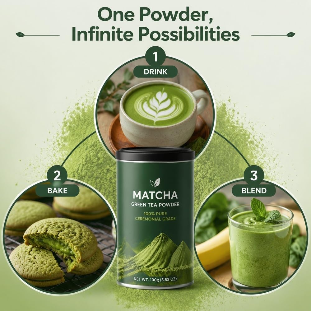 Matcha w proszku, mielona w kulkach zielona herbata parzona, 3 opakowania