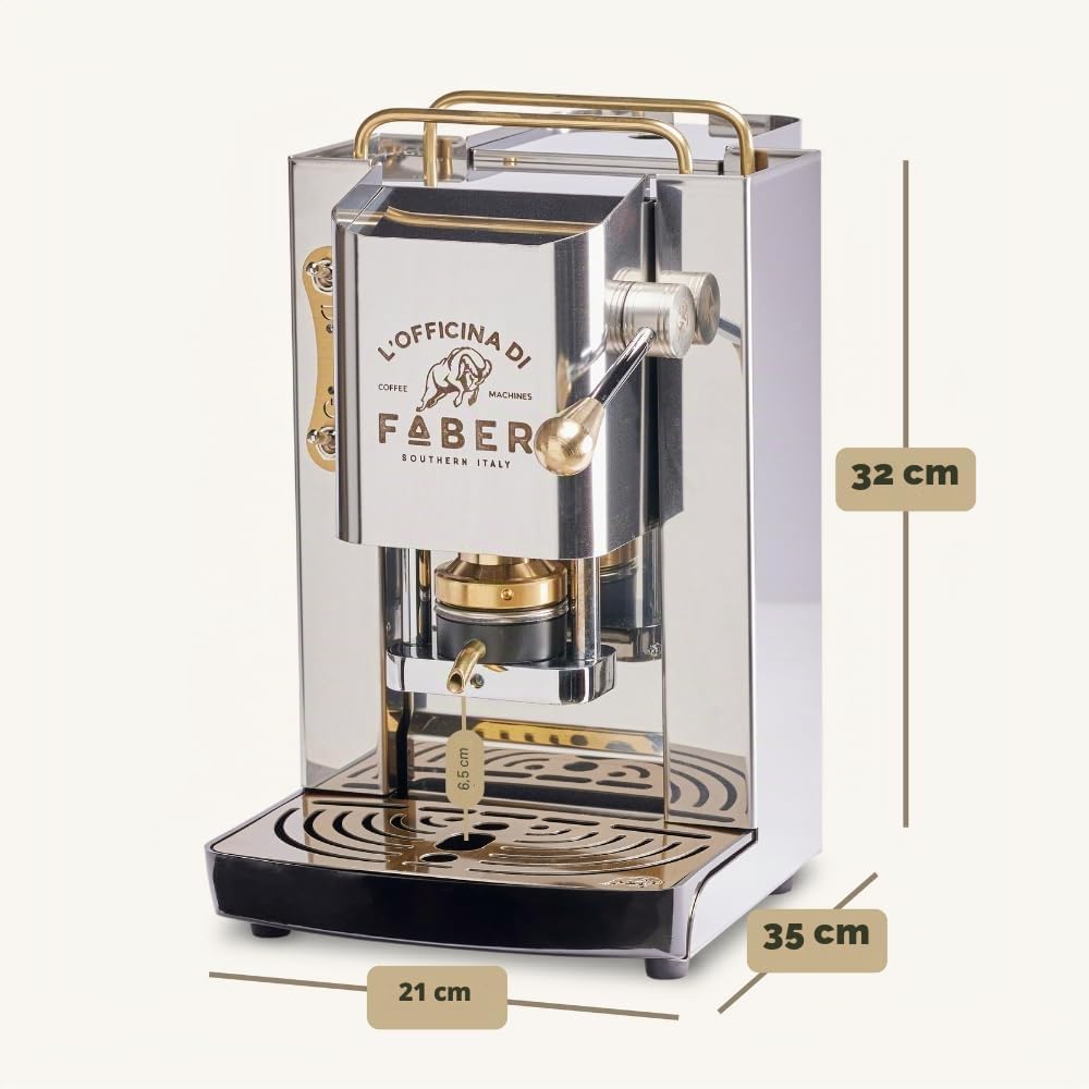 FABER COFFEE MACHINES | Modèle Pro Total Inox Deluxe | Machine à café à dosettes ese 44mm | Pressacialda en laiton réglable | électrovanne de série (laiton)